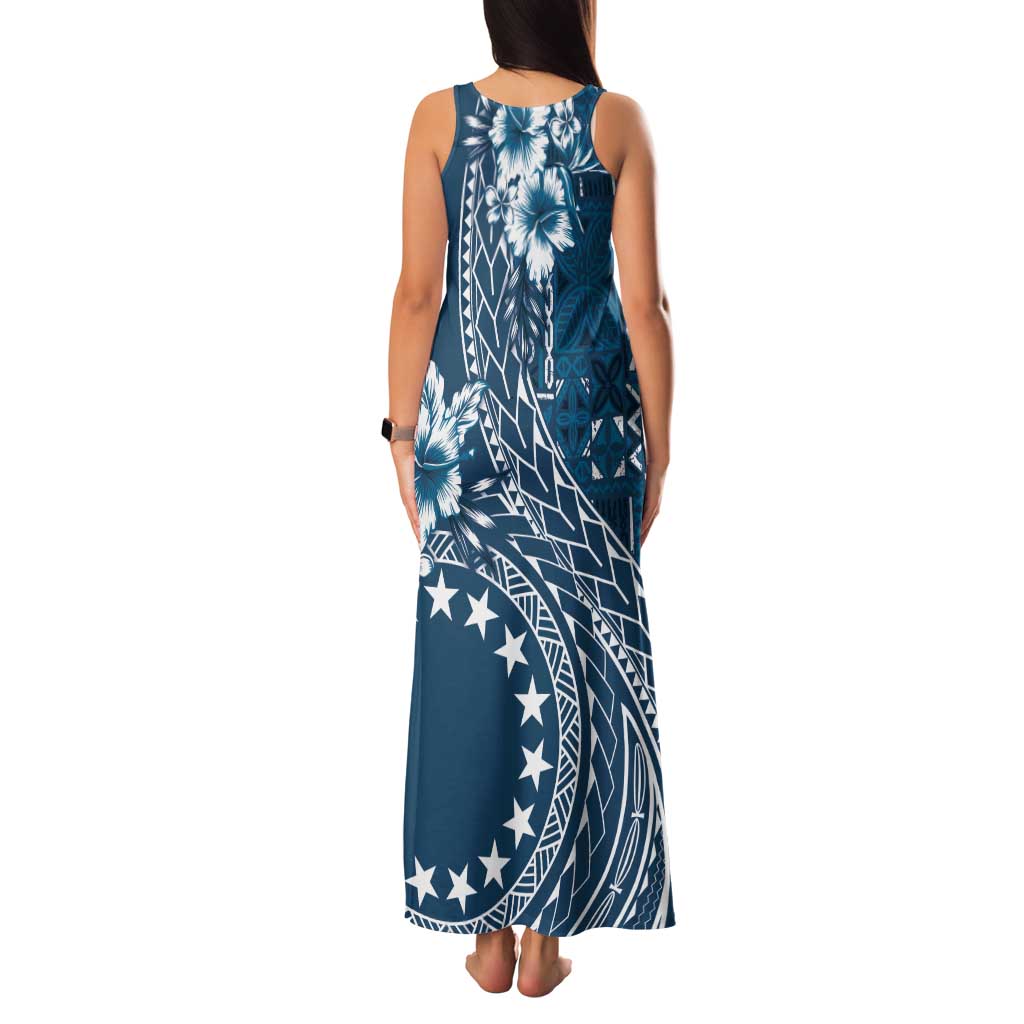 Kia Orana Cook Islands Family Matching Tank Maxi Dress and Hawaiian Shirt Tiare and Stars - Navy Blue LT7 - Polynesian Pride