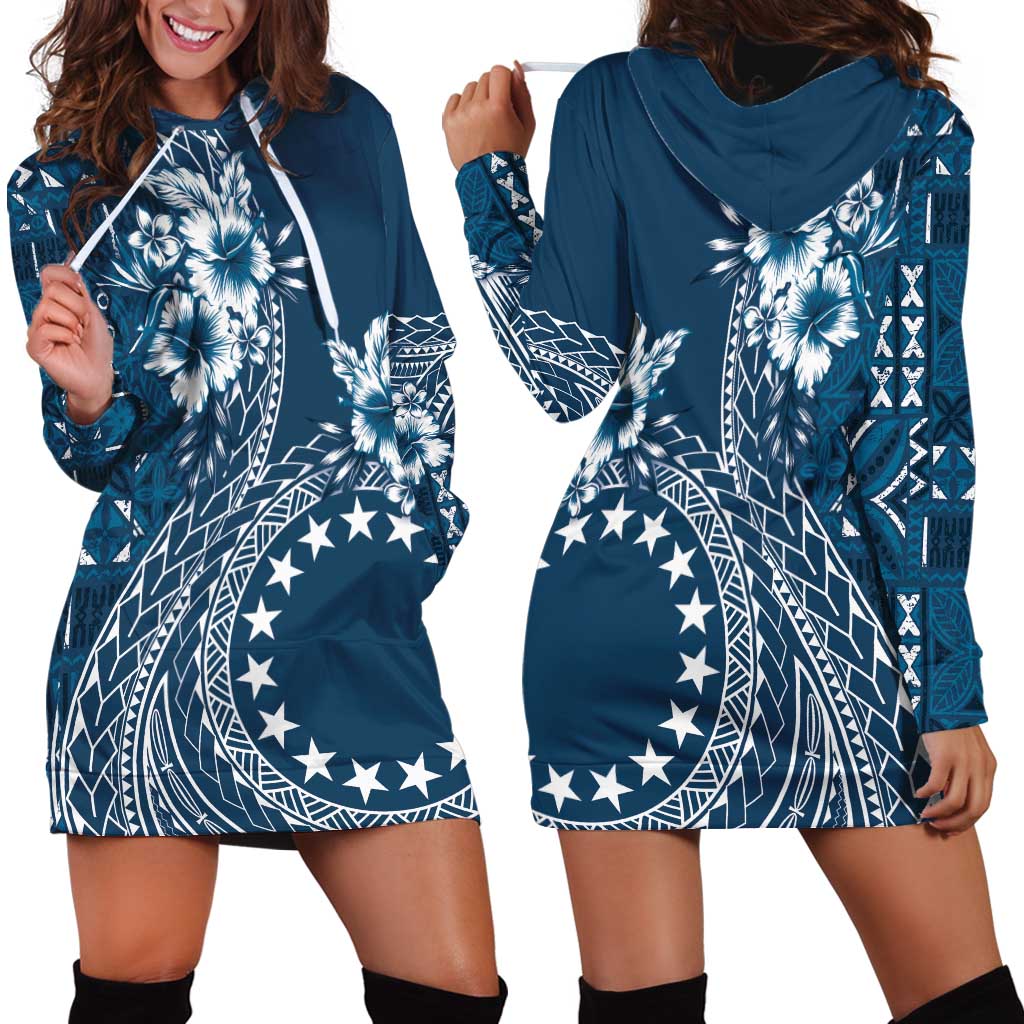 Kia Orana Cook Islands Hoodie Dress Tiare and Stars - Navy Blue LT7 - Polynesian Pride