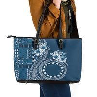 Kia Orana Cook Islands Leather Tote Bag Tiare and Stars - Navy Blue LT7 - Polynesian Pride