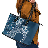 Kia Orana Cook Islands Leather Tote Bag Tiare and Stars - Navy Blue LT7 - Polynesian Pride