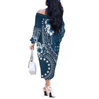 Kia Orana Cook Islands Off The Shoulder Long Sleeve Dress Tiare and Stars - Navy Blue LT7 - Polynesian Pride