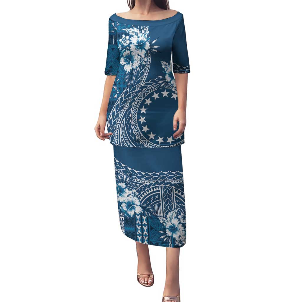 Kia Orana Cook Islands Puletasi Tiare and Stars - Navy Blue