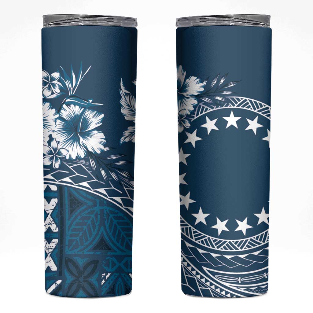 Kia Orana Cook Islands Skinny Tumbler Tiare & Stars - Navy Blue LT7 Navy Blue - Polynesian Pride