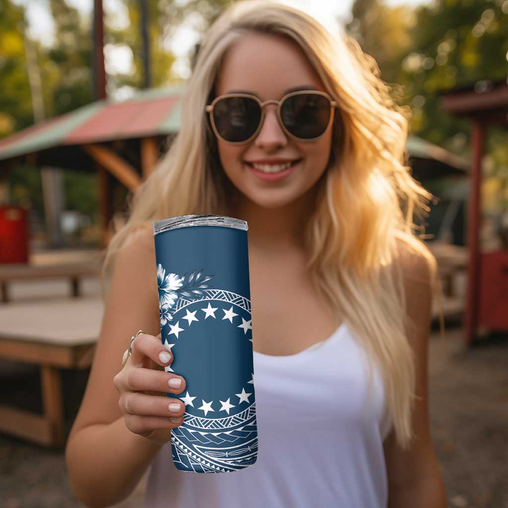 Kia Orana Cook Islands Skinny Tumbler Tiare & Stars - Navy Blue LT7 - Polynesian Pride