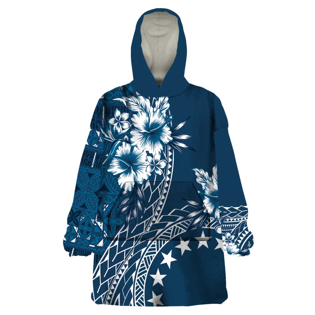 Kia Orana Cook Islands Wearable Blanket Hoodie Tiare and Stars - Navy Blue LT7 One Size Navy Blue - Polynesian Pride