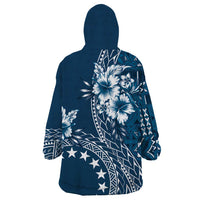 Kia Orana Cook Islands Wearable Blanket Hoodie Tiare and Stars - Navy Blue LT7 - Polynesian Pride