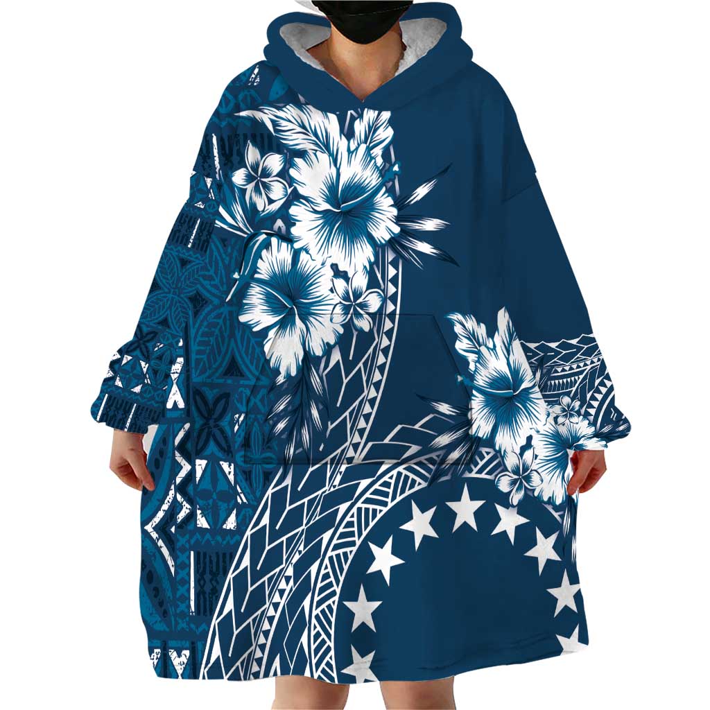 Kia Orana Cook Islands Wearable Blanket Hoodie Tiare and Stars - Navy Blue LT7 - Polynesian Pride