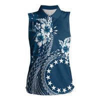 Kia Orana Cook Islands Women Sleeveless Polo Shirt Tiare and Stars - Navy Blue LT7 Female Navy Blue - Polynesian Pride