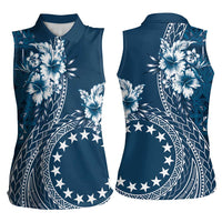 Kia Orana Cook Islands Women Sleeveless Polo Shirt Tiare and Stars - Navy Blue LT7 - Polynesian Pride
