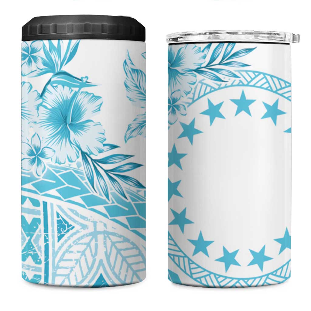 Kia Orana Cook Islands 4 in 1 Can Cooler Tumbler Tiare & Stars - Turquoise LT7 One Size: 16 oz Turquoise - Polynesian Pride