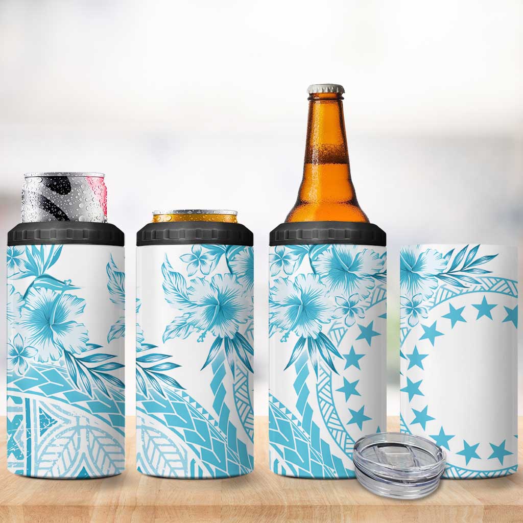 Kia Orana Cook Islands 4 in 1 Can Cooler Tumbler Tiare & Stars - Turquoise LT7 - Polynesian Pride