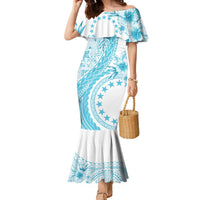Kia Orana Cook Islands Family Matching Mermaid Dress and Hawaiian Shirt Tiare and Stars - Turquoise LT7 Mom's Dress Turquoise - Polynesian Pride