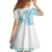 Kia Orana Cook Islands Family Matching Off The Shoulder Long Sleeve Dress and Hawaiian Shirt Tiare and Stars - Turquoise LT7 - Polynesian Pride