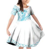 Kia Orana Cook Islands Family Matching Off Shoulder Short Dress and Hawaiian Shirt Tiare and Stars - Turquoise LT7 Daughter's Dress Turquoise - Polynesian Pride