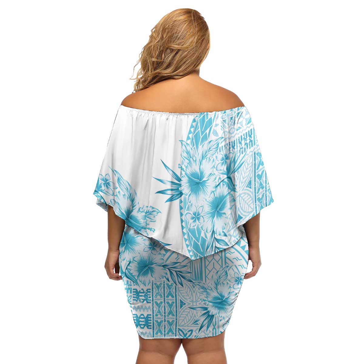 Kia Orana Cook Islands Family Matching Off Shoulder Short Dress and Hawaiian Shirt Tiare and Stars - Turquoise LT7 - Polynesian Pride