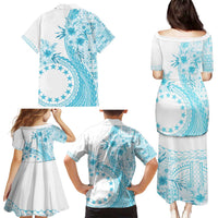 Kia Orana Cook Islands Family Matching Puletasi and Hawaiian Shirt Tiare and Stars - Turquoise LT7 - Polynesian Pride