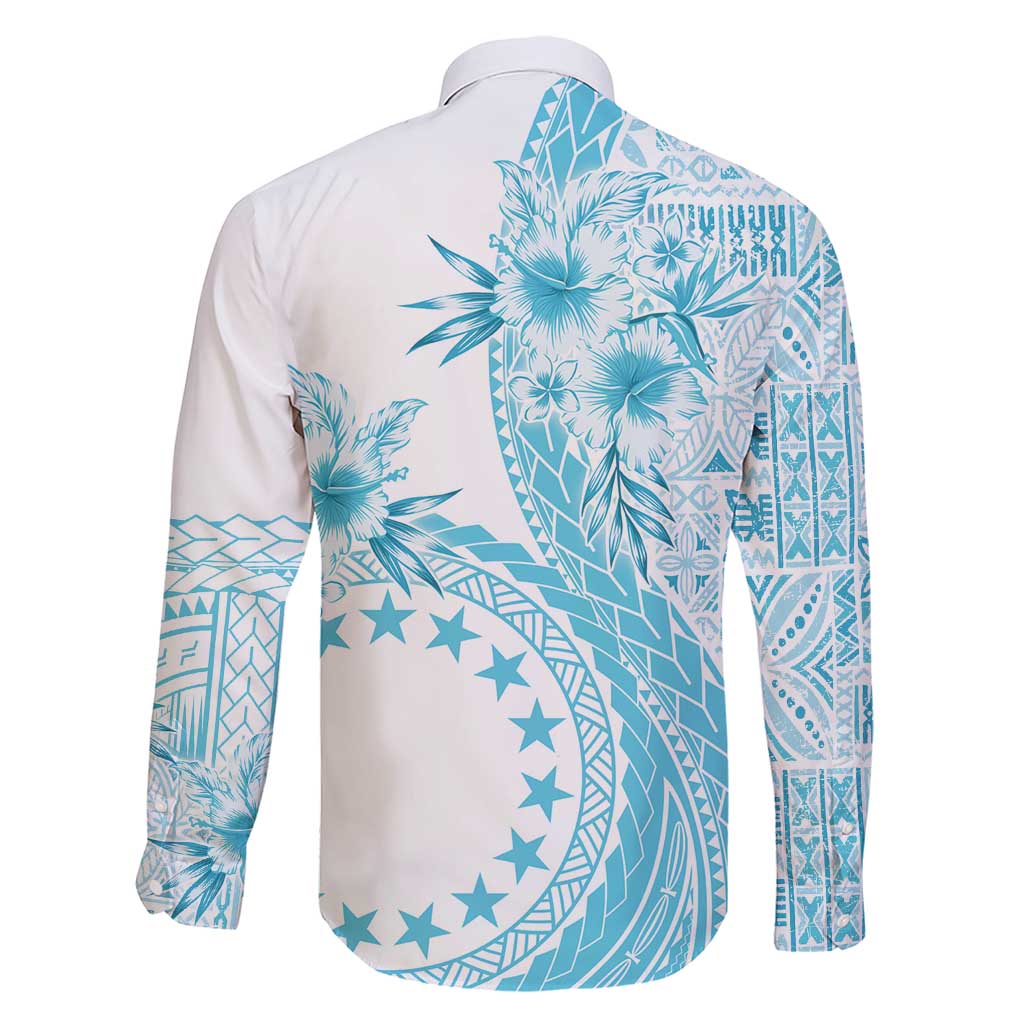 Kia Orana Cook Islands Family Matching Short Sleeve Bodycon Dress and Hawaiian Shirt Tiare and Stars - Turquoise LT7 - Polynesian Pride