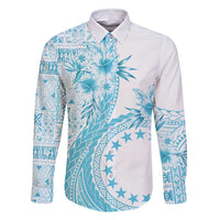 Kia Orana Cook Islands Family Matching Summer Maxi Dress and Hawaiian Shirt Tiare and Stars - Turquoise LT7 Dad's Shirt - Long Sleeve Turquoise - Polynesian Pride