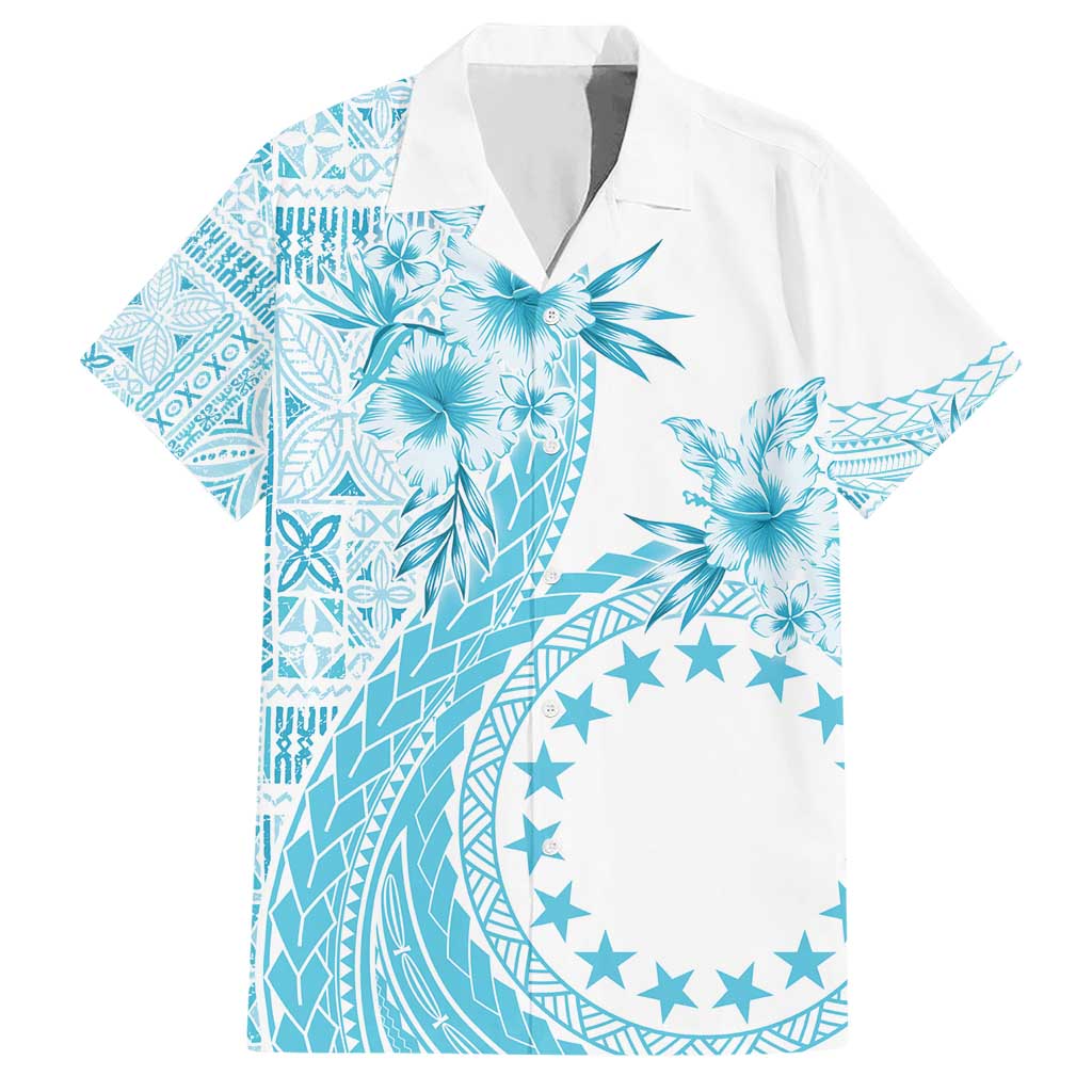 Kia Orana Cook Islands Hawaiian Shirt Tiare and Stars - Turquoise LT7 Turquoise - Polynesian Pride