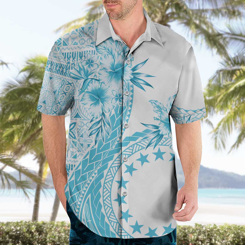 Kia Orana Cook Islands Hawaiian Shirt Tiare and Stars - Turquoise LT7 - Polynesian Pride