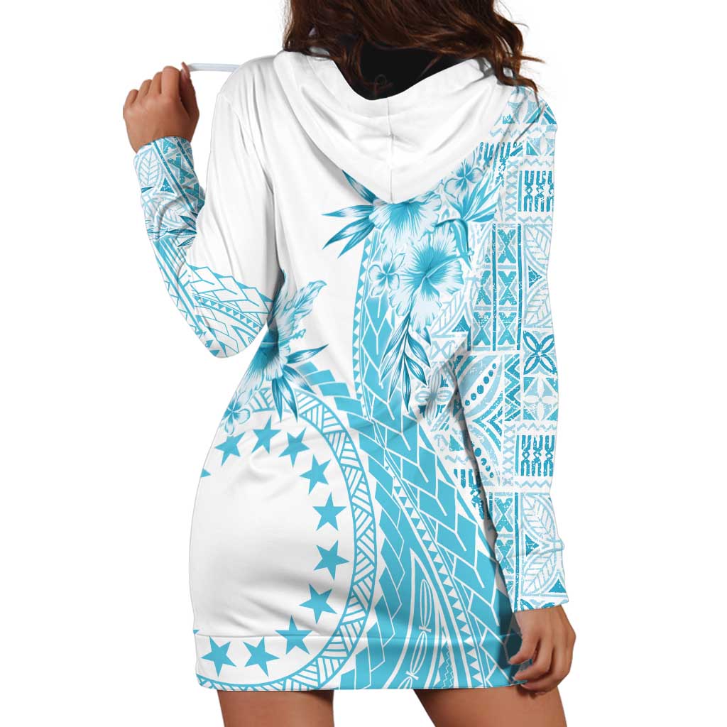 Kia Orana Cook Islands Hoodie Dress Tiare and Stars - Turquoise LT7 - Polynesian Pride