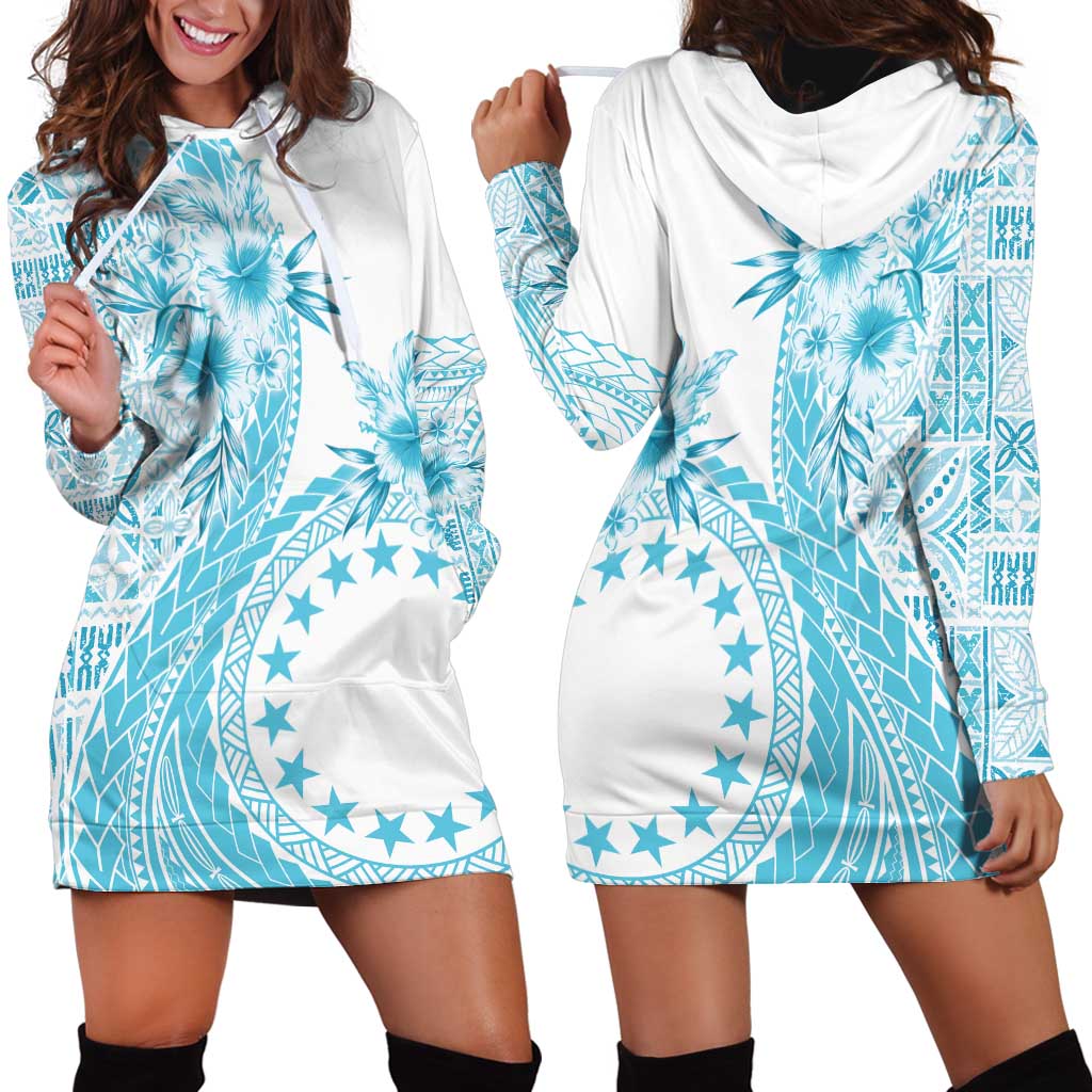 Kia Orana Cook Islands Hoodie Dress Tiare and Stars - Turquoise LT7 - Polynesian Pride