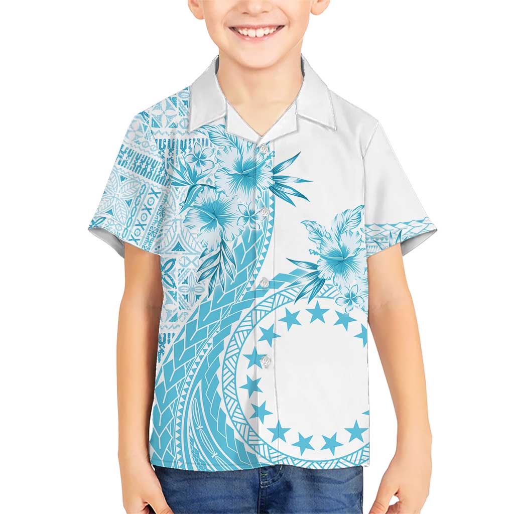 Kia Orana Cook Islands Kid Hawaiian Shirt Tiare and Stars - Turquoise