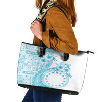 Kia Orana Cook Islands Leather Tote Bag Tiare and Stars - Turquoise LT7 Turquoise - Polynesian Pride