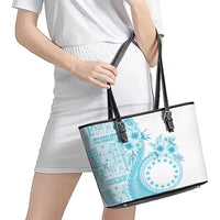 Kia Orana Cook Islands Leather Tote Bag Tiare and Stars - Turquoise LT7 - Polynesian Pride