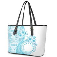 Kia Orana Cook Islands Leather Tote Bag Tiare and Stars - Turquoise LT7 - Polynesian Pride