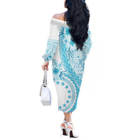 Kia Orana Cook Islands Off The Shoulder Long Sleeve Dress Tiare and Stars - Turquoise LT7 - Polynesian Pride