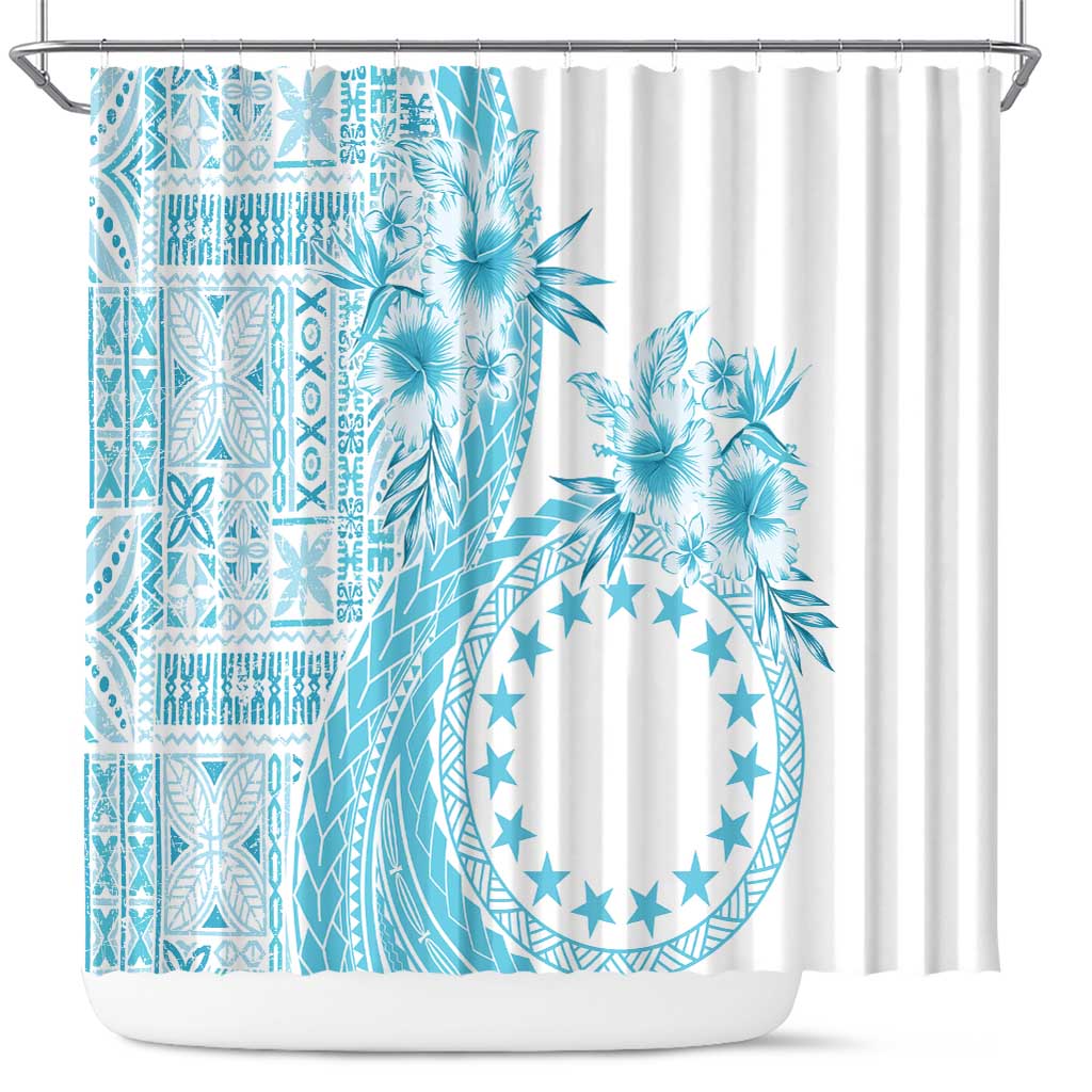 Kia Orana Cook Islands Shower Curtain Tiare and Stars - Turquoise LT7 Turquoise - Polynesian Pride