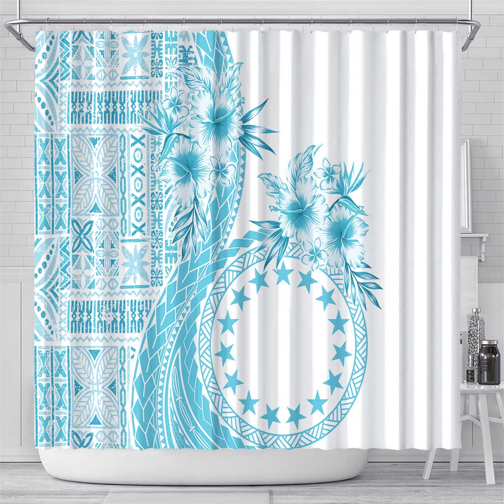Kia Orana Cook Islands Shower Curtain Tiare and Stars - Turquoise LT7 - Polynesian Pride