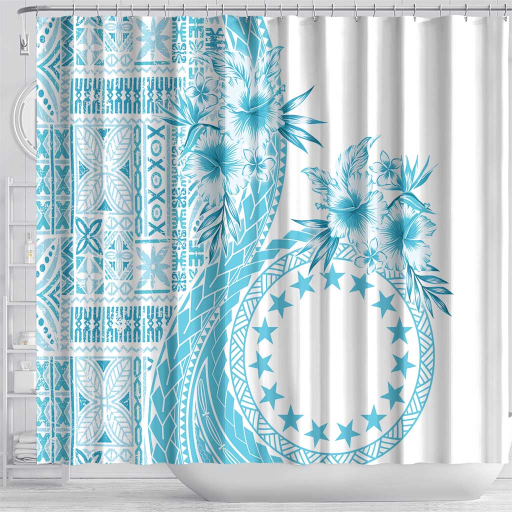 Kia Orana Cook Islands Shower Curtain Tiare and Stars - Turquoise LT7 - Polynesian Pride