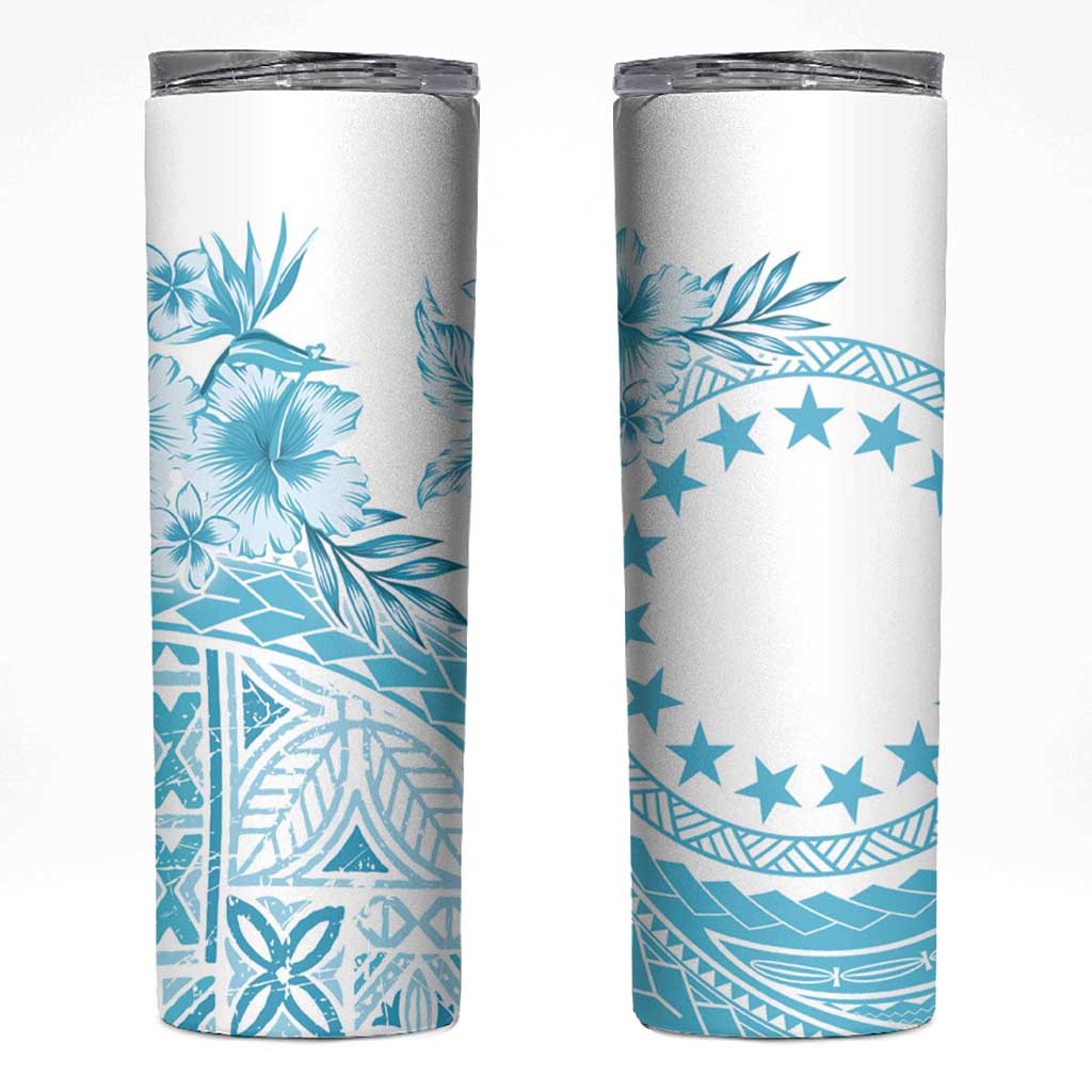 Kia Orana Cook Islands Skinny Tumbler Tiare & Stars - Turquoise LT7 Turquoise - Polynesian Pride