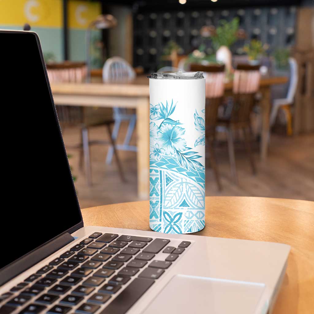 Kia Orana Cook Islands Skinny Tumbler Tiare & Stars - Turquoise LT7 - Polynesian Pride