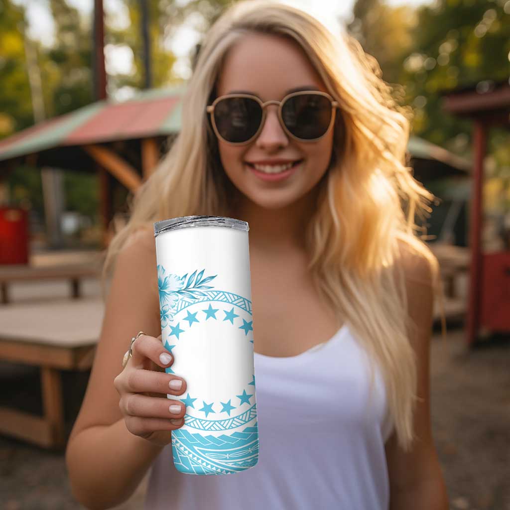 Kia Orana Cook Islands Skinny Tumbler Tiare & Stars - Turquoise LT7 - Polynesian Pride
