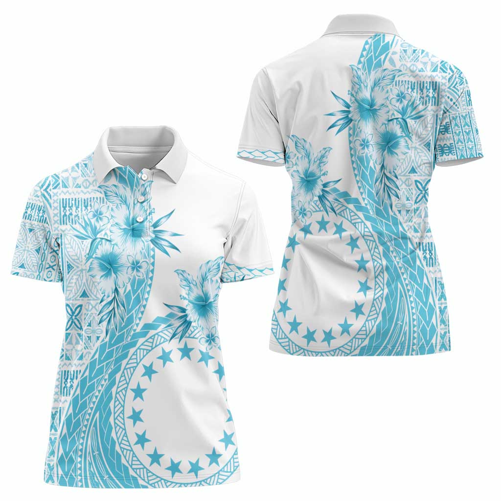 Kia Orana Cook Islands Women Polo Shirt Tiare and Stars - Turquoise