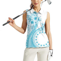 Kia Orana Cook Islands Women Sleeveless Polo Shirt Tiare and Stars - Turquoise LT7 - Polynesian Pride