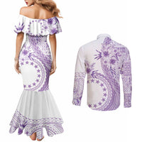 Kia Orana Cook Islands Couples Matching Mermaid Dress and Long Sleeve Button Shirt Tiare and Stars - Lavender LT7 - Polynesian Pride