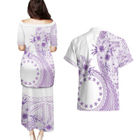 Kia Orana Cook Islands Couples Matching Puletasi and Hawaiian Shirt Tiare and Stars - Lavender LT7 - Polynesian Pride