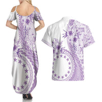 Kia Orana Cook Islands Couples Matching Summer Maxi Dress and Hawaiian Shirt Tiare and Stars - Lavender LT7 - Polynesian Pride