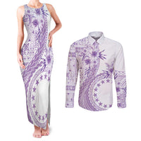 Kia Orana Cook Islands Couples Matching Tank Maxi Dress and Long Sleeve Button Shirt Tiare and Stars - Lavender LT7 Lavender - Polynesian Pride