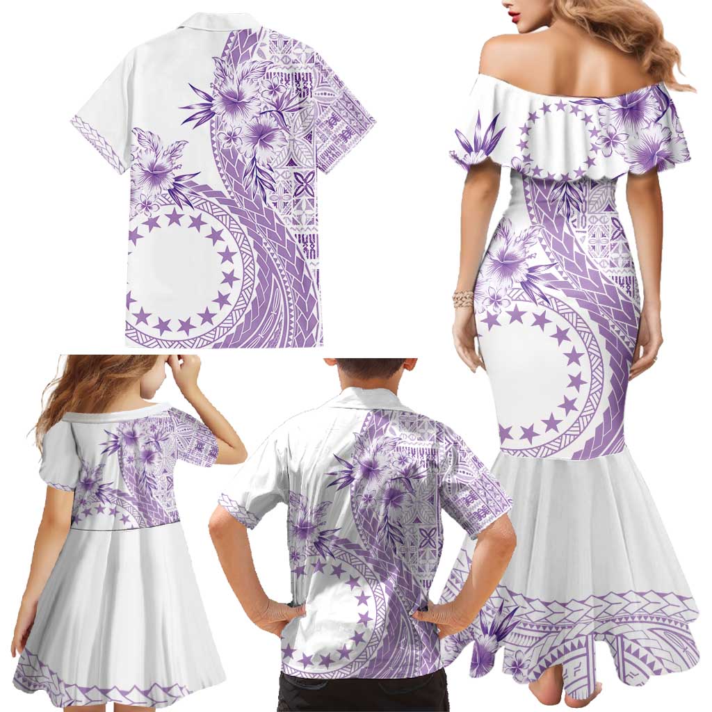 Kia Orana Cook Islands Family Matching Mermaid Dress and Hawaiian Shirt Tiare and Stars - Lavender LT7 - Polynesian Pride