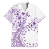 Kia Orana Cook Islands Family Matching Off The Shoulder Long Sleeve Dress and Hawaiian Shirt Tiare and Stars - Lavender LT7 Dad's Shirt - Short Sleeve Lavender - Polynesian Pride