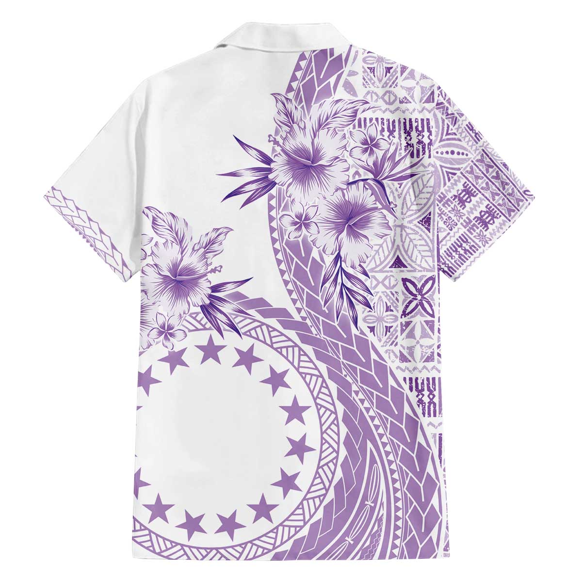 Kia Orana Cook Islands Family Matching Off The Shoulder Long Sleeve Dress and Hawaiian Shirt Tiare and Stars - Lavender LT7 - Polynesian Pride