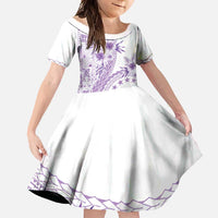 Kia Orana Cook Islands Family Matching Off Shoulder Maxi Dress and Hawaiian Shirt Tiare and Stars - Lavender LT7 Daughter's Dress Lavender - Polynesian Pride
