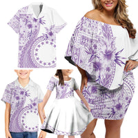 Kia Orana Cook Islands Family Matching Off Shoulder Short Dress and Hawaiian Shirt Tiare and Stars - Lavender LT7 - Polynesian Pride