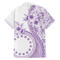Kia Orana Cook Islands Family Matching Off Shoulder Short Dress and Hawaiian Shirt Tiare and Stars - Lavender LT7 - Polynesian Pride