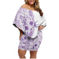 Kia Orana Cook Islands Family Matching Off Shoulder Short Dress and Hawaiian Shirt Tiare and Stars - Lavender LT7 Mom's Dress Lavender - Polynesian Pride